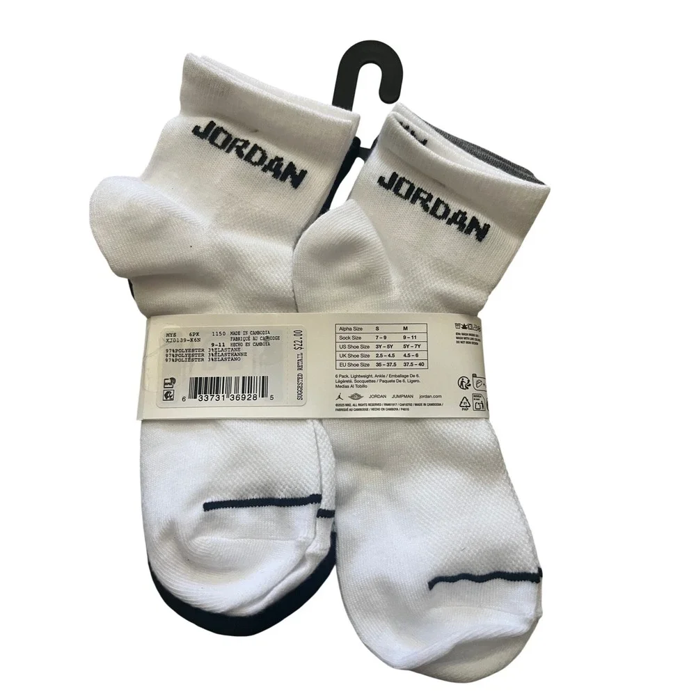 Nike Jordan Ankle Socks Kids Medium Red Black White New 6 Pack Lightweight